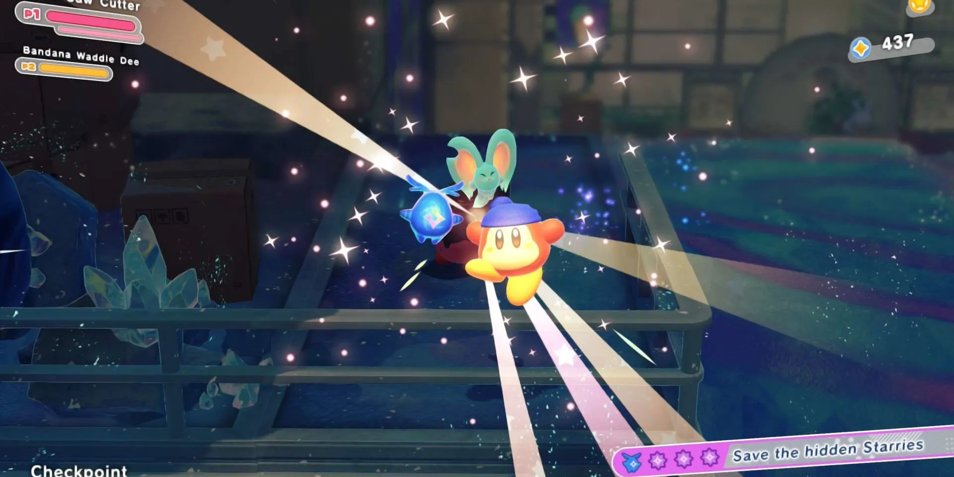 Bandana Dee giải cứu một Starry trong Kirby: Star-Crossed World.