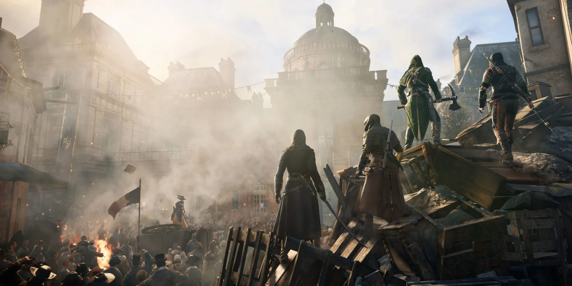 Bốn sát thủ cùng tham gia một nhiệm vụ co-op trong bối cảnh Paris thời Cách mạng Pháp của Assassin’s Creed Unity