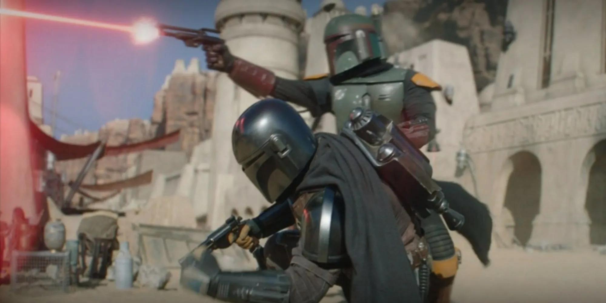 Cảnh giao chiến trong series The Book of Boba Fett, tượng trưng cho game Star Wars Mandalorian