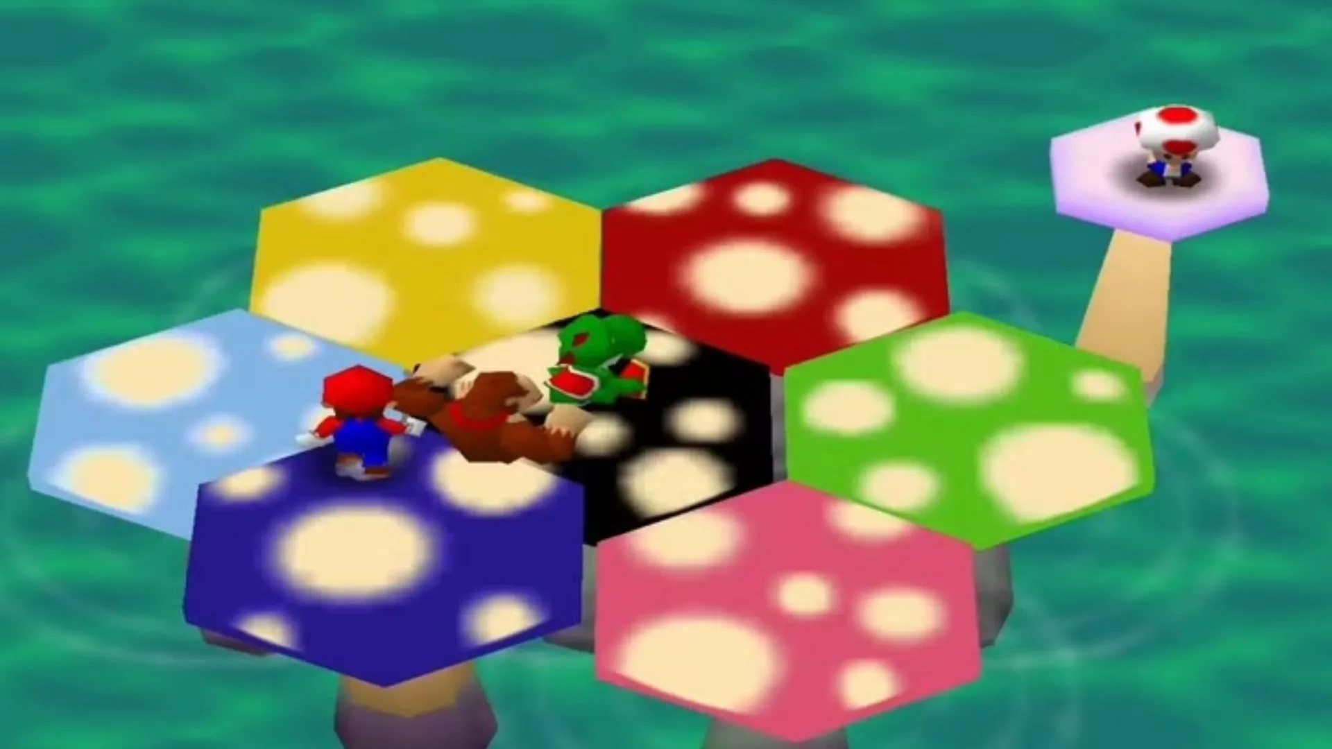 Gameplay Mario Party bản đầu tiên với các nhân vật kinh điển của Nintendo trên bản đồ