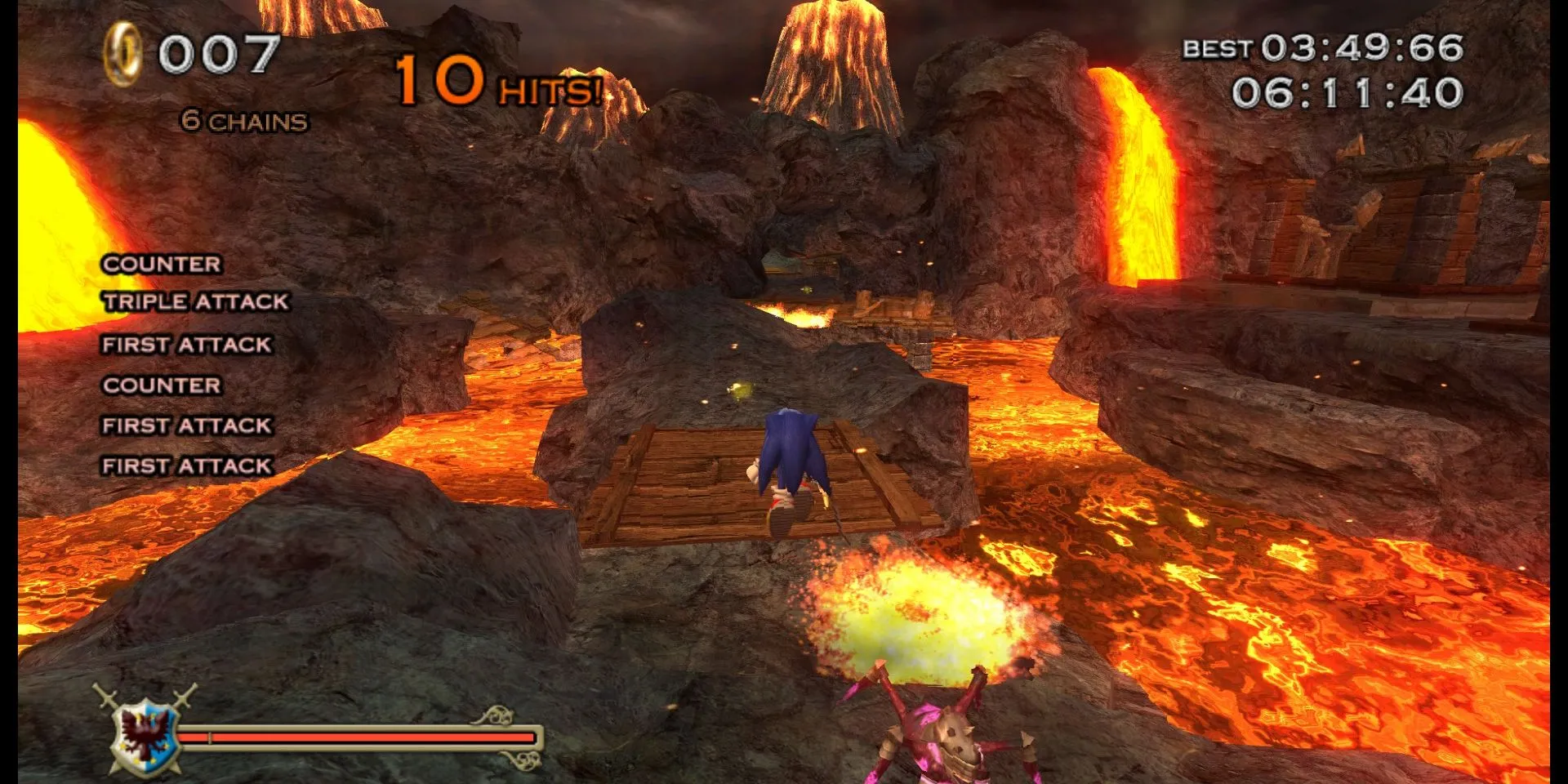Sonic và Black Knight trong The Cauldron, màn chơi với dung nham và các thử thách kiếm thuật.
