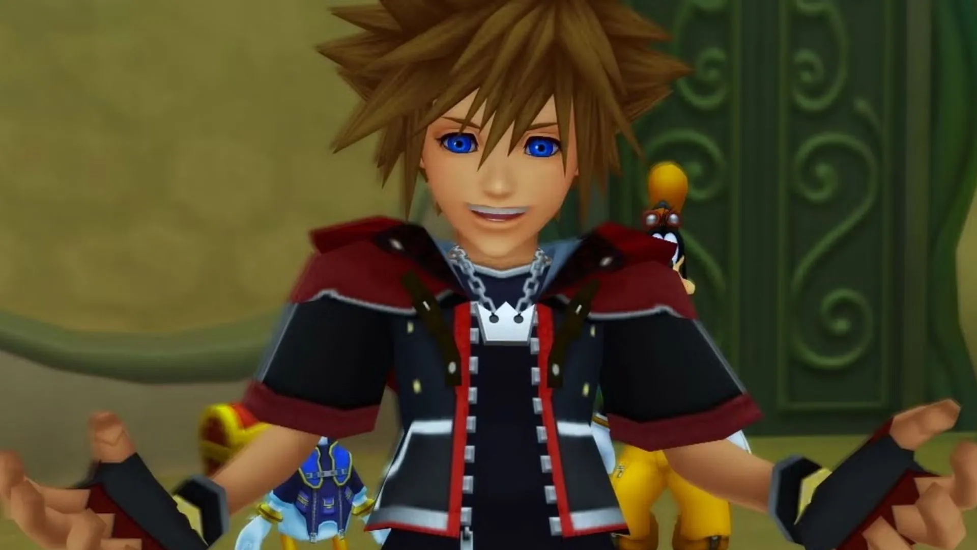 Sora, Donald và Goofy đối mặt với các kẻ thù Heartless trong thế giới của Kingdom Hearts 2