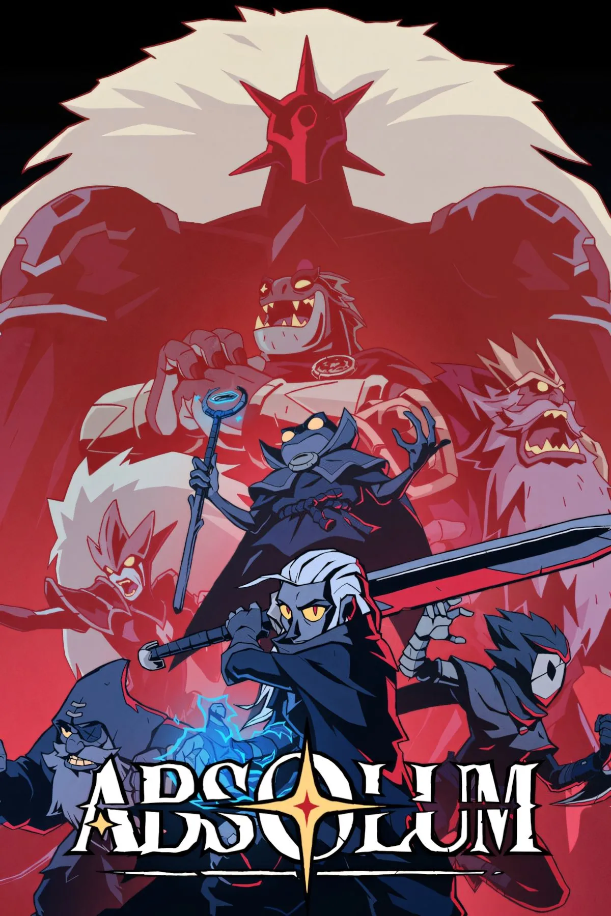 Absolum cover art phong cách 2D thủ công, màu sắc rực rỡ và nhân vật chính