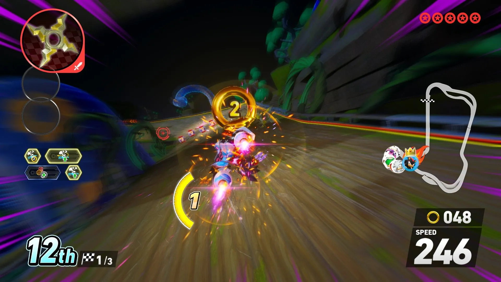 Air Trick Bounty thu ring khi làm trick, tối ưu cho track có nhiều airtime như Radical Highway trong Sonic Racing Crossworlds