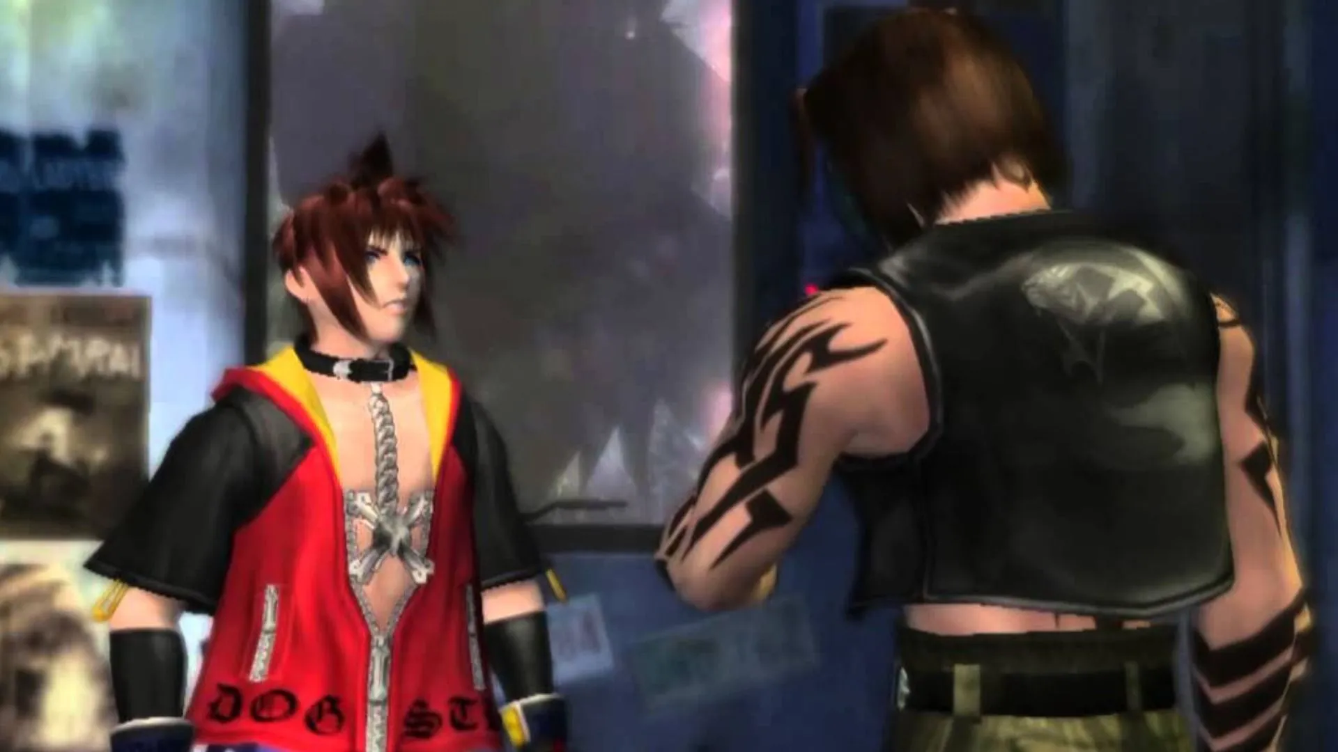 Ảnh bìa The Bouncer trên PS2, cảnh chiến đấu và ba nhân vật chính