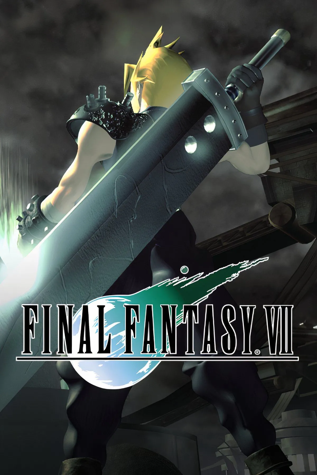 Ảnh cắt cảnh chiến đấu Final Fantasy 7 PS1 với giao diện Materia và thanh HP