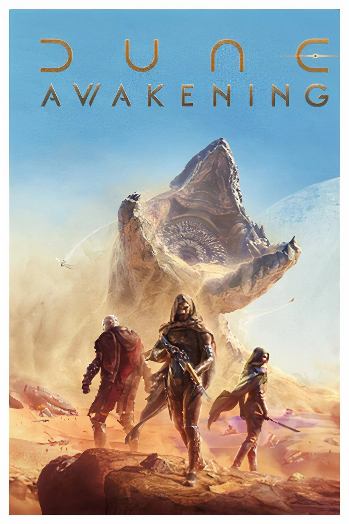 Ảnh ghép gameplay Dune: Awakening hiển thị cảnh Arrakis, xây dựng căn cứ và giao tranh MMO