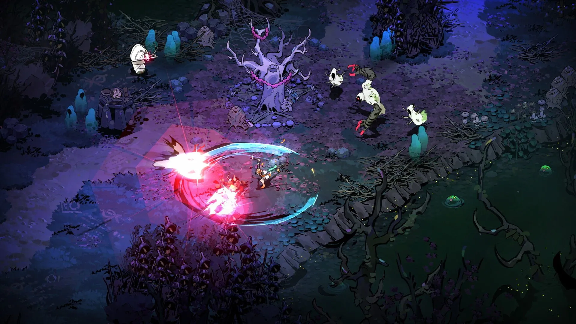 Ảnh in-game Hades 2: Moonstone Axe trong trận đánh, thể hiện shockwave của chiêu nạp đầy