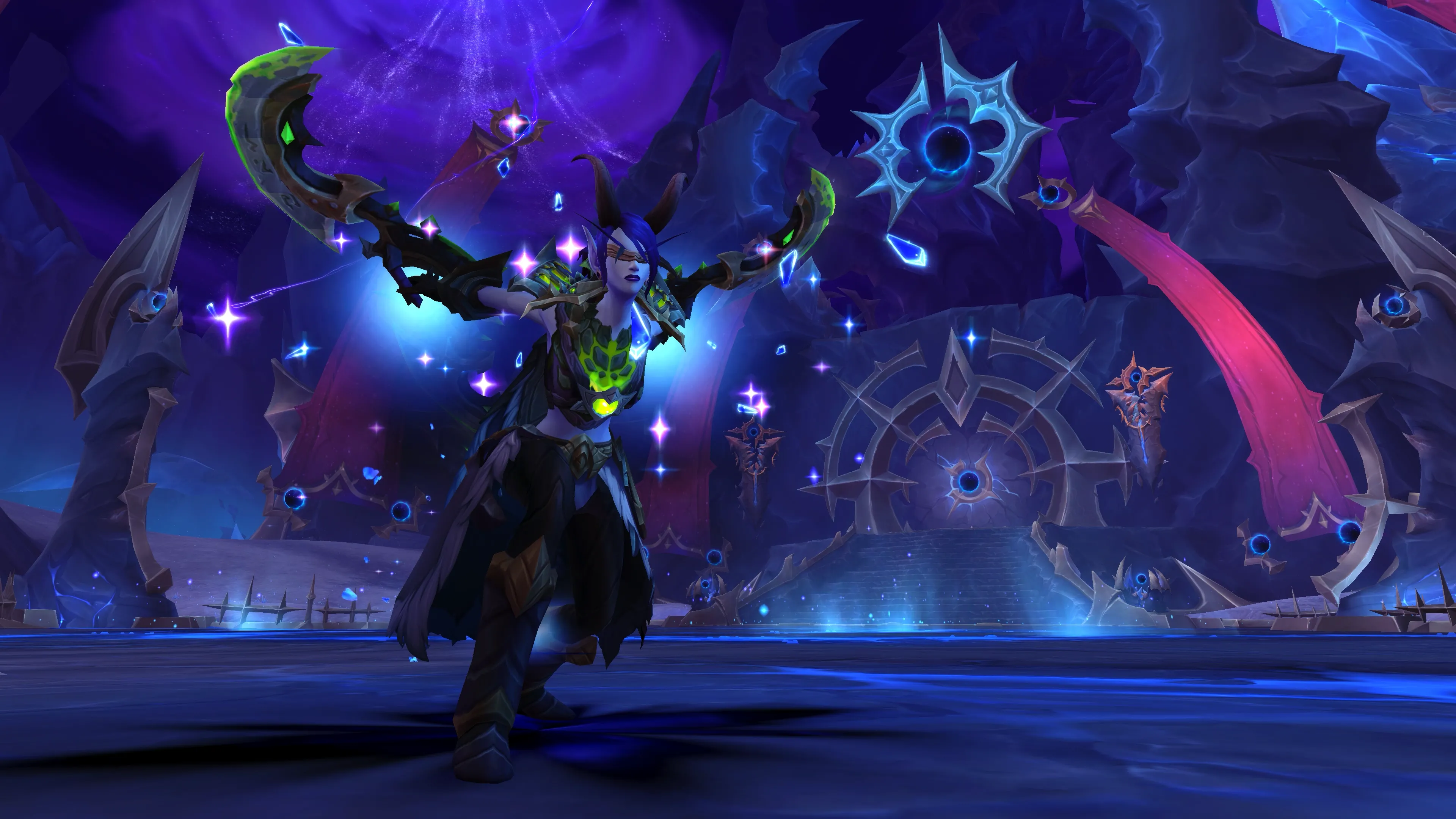 Ảnh quảng bá World of Warcraft Midnight: nhân vật đối đầu kẻ săn trong hệ thống Prey và giao diện lựa chọn mục tiêu