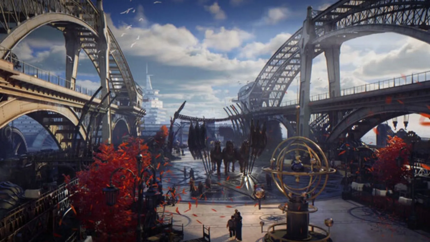Ảnh thế giới Steampunk của New Arc Line, cảnh chiến đấu kết hợp phép thuật và cơ khí