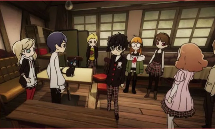 Ảnh từ Persona Q2: New Cinema Labyrinth minh họa tương tác giữa các đội