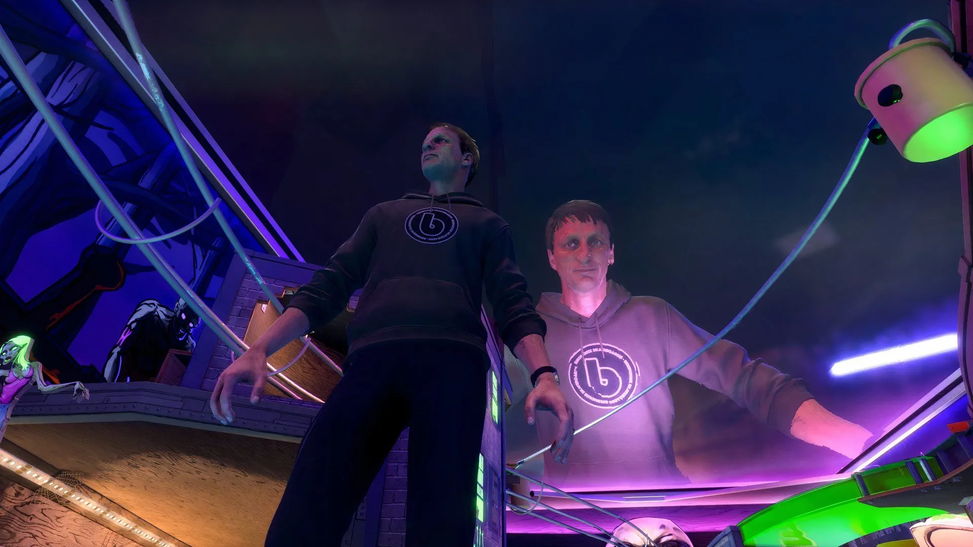 Bản đồ Pinball THPS 3+4 với skater nhỏ bên trong máy pinball khổng lồ, màu sắc rực rỡ