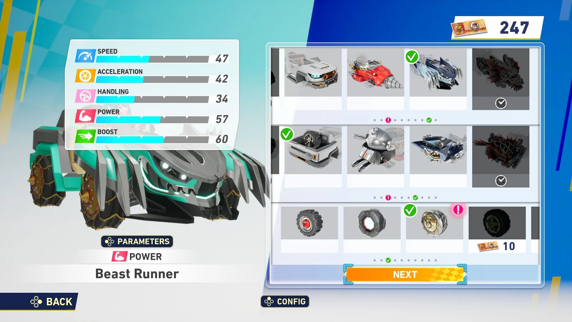 Beast Runner - Werehog Beast Spike với Trail Runner và Knight Tank tires, combo phòng thủ và hồi phục trong Sonic Racing Crossworlds