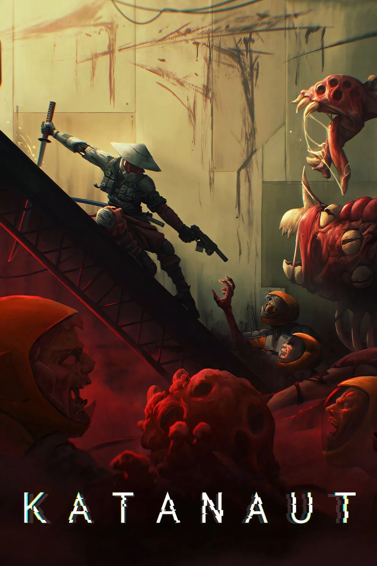 Bìa cover Katanaut – nghệ thuật cyberpunk hòa hợp yếu tố kinh dị vũ trụ, tựa game thuộc dàn phát hành Acclaim 2025