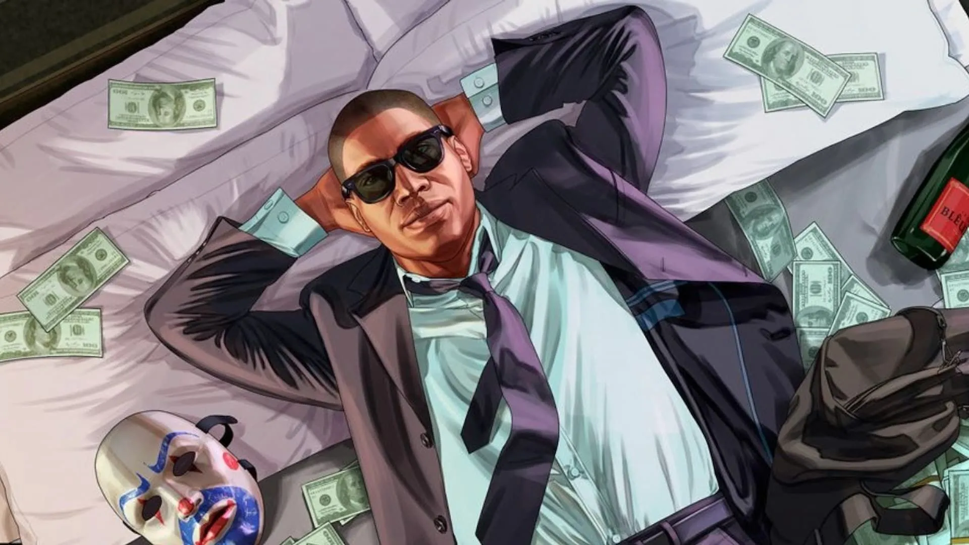 Bìa GTA V với biểu tượng tiền, biểu thị doanh số khổng lồ của thương hiệu GTA