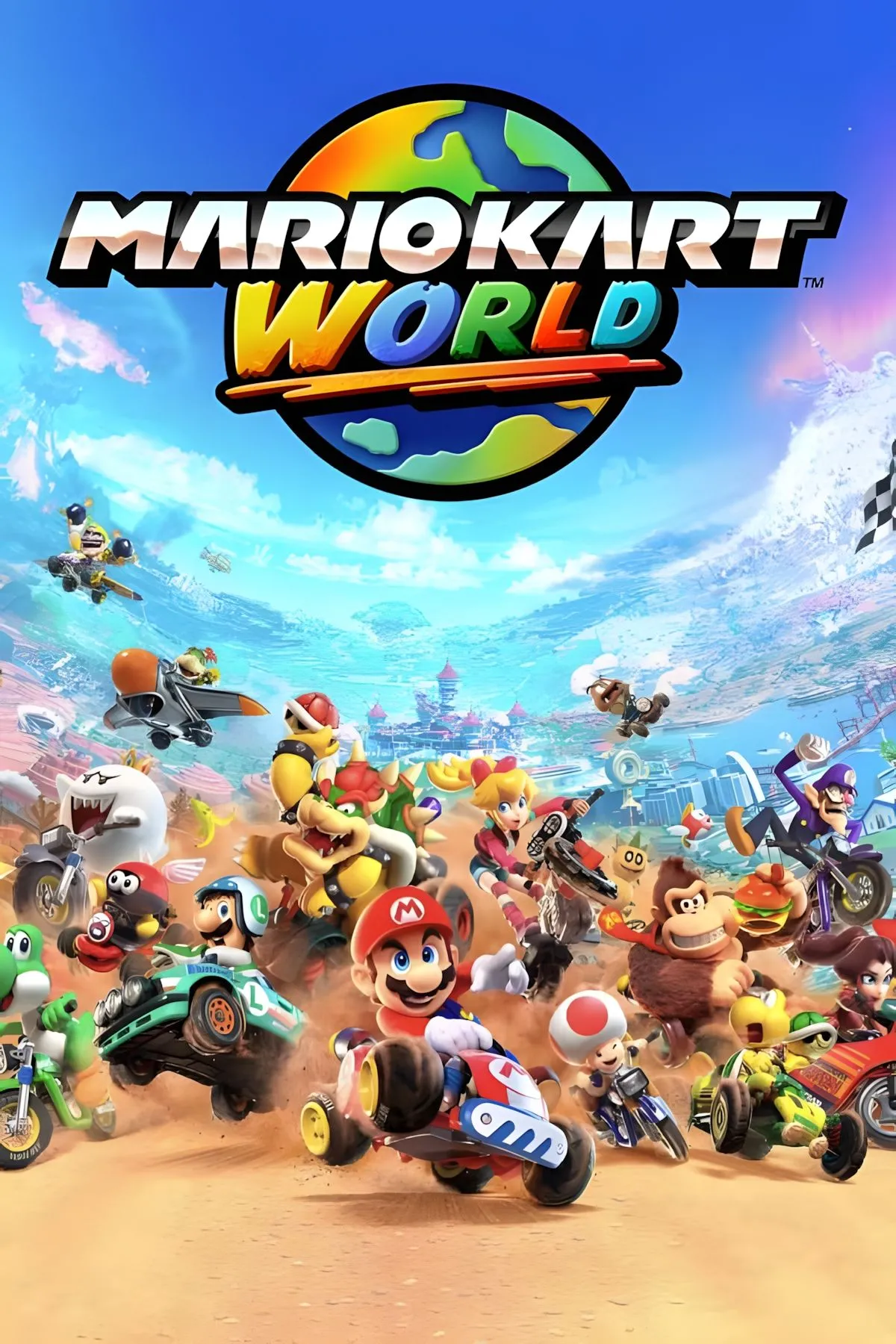Bìa Mario Kart World trên Switch 2 - logo và phong cảnh Free Roam