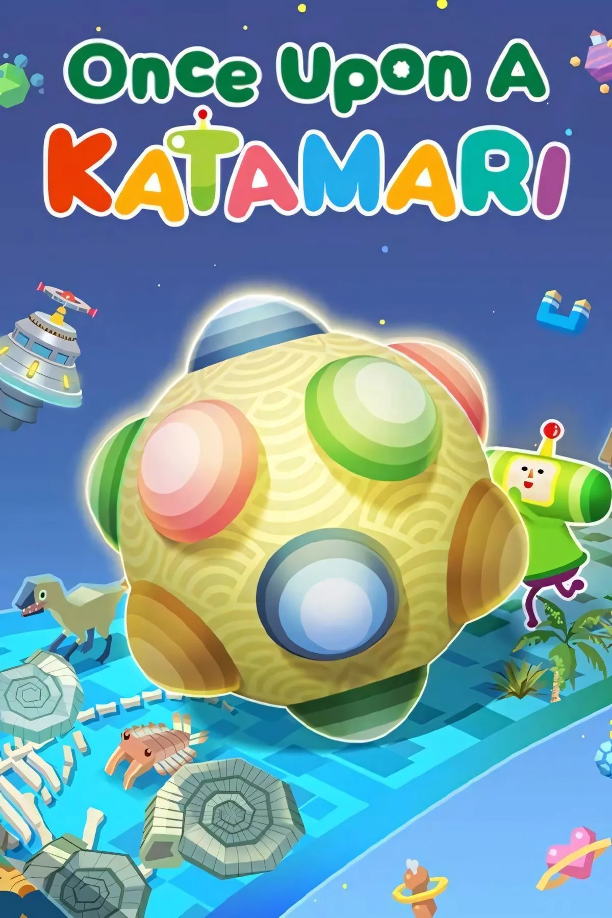 Bìa Once Upon A KATAMARI hiển thị phong cách nghệ thuật vui nhộn và màu sắc rực rỡ của game