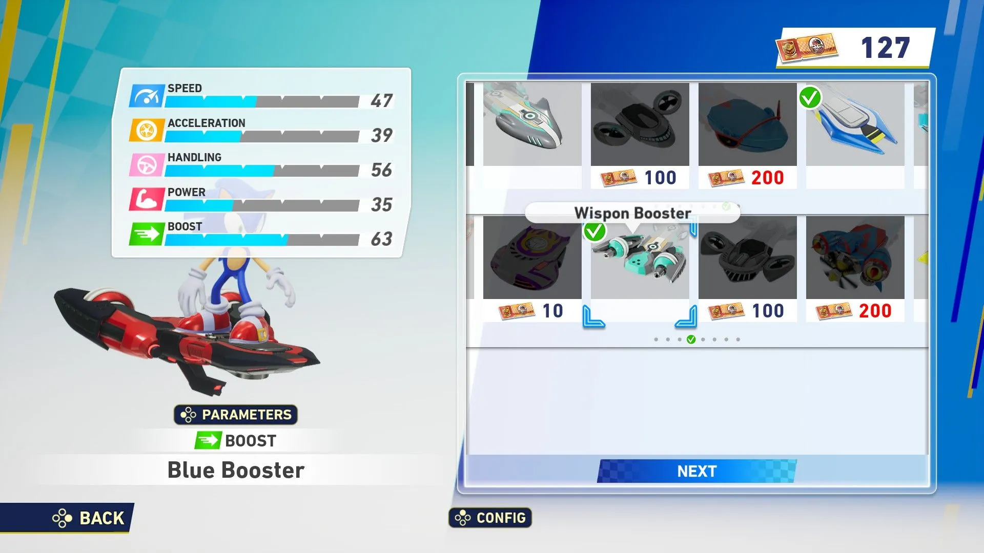Blue Booster - Wispon Booster và Blue Star front, build phù hợp mọi track trong Sonic Racing Crossworlds