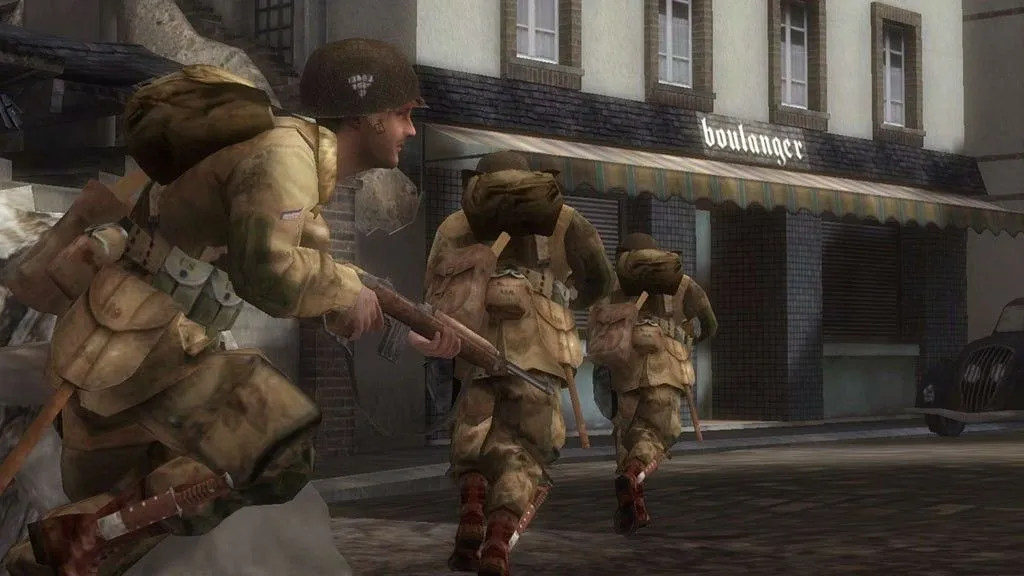 Brothers in Arms mô phỏng chiến thuật fire-and-maneuver khiến AI địch flank và che phủ bằng lựu khói