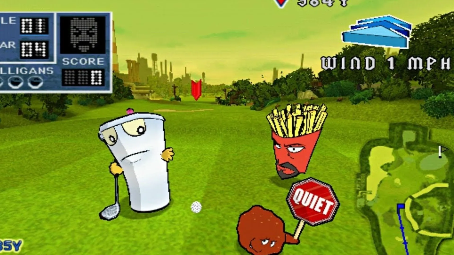 Các nhân vật Aqua Teen trong game với đồ họa PS2 kém chất lượng