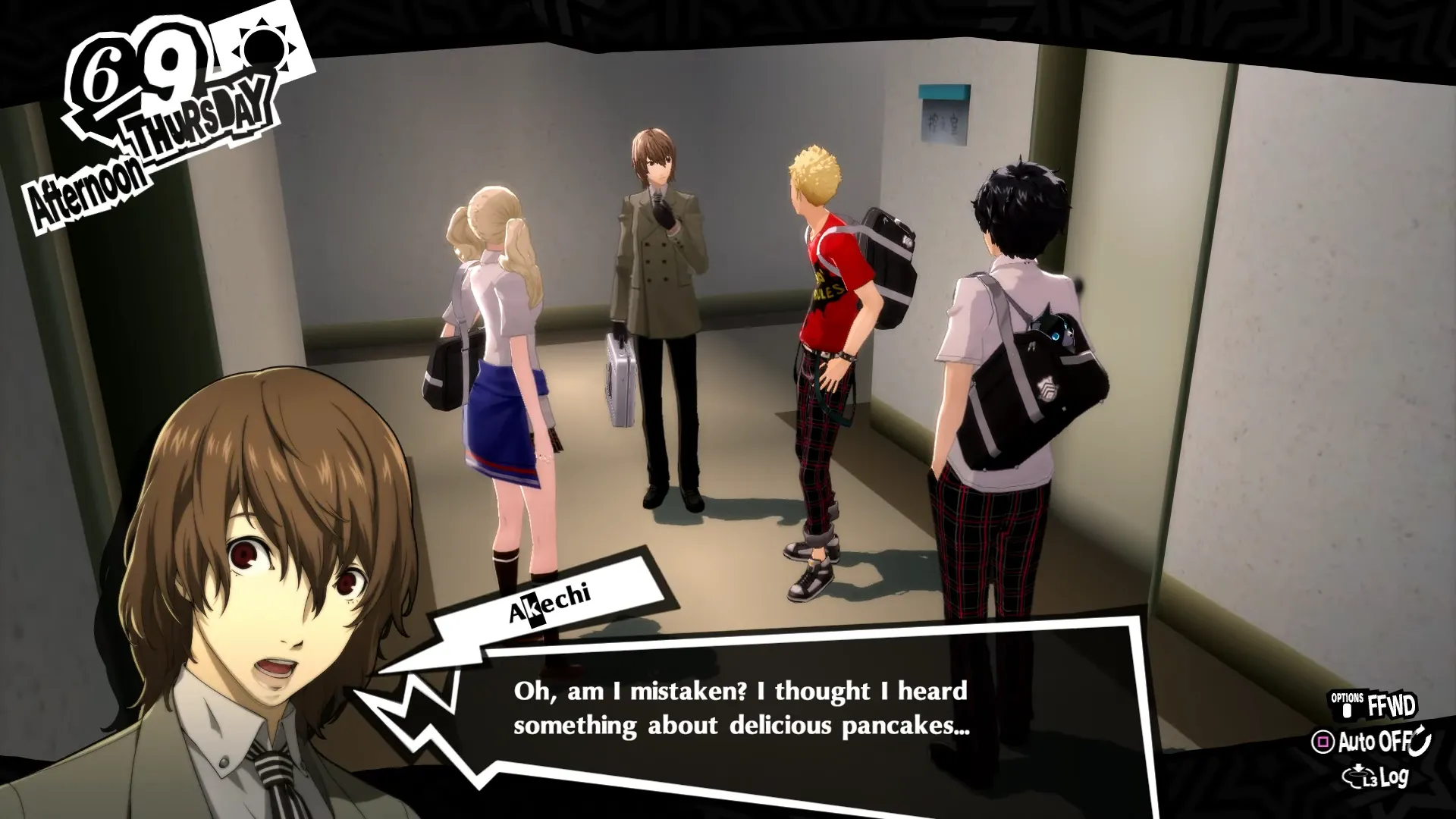 Cảnh Akechi và các yếu tố đời sống học đường trong Persona 5, minh họa cho nhịp game ban đầu mang tính 'chore'