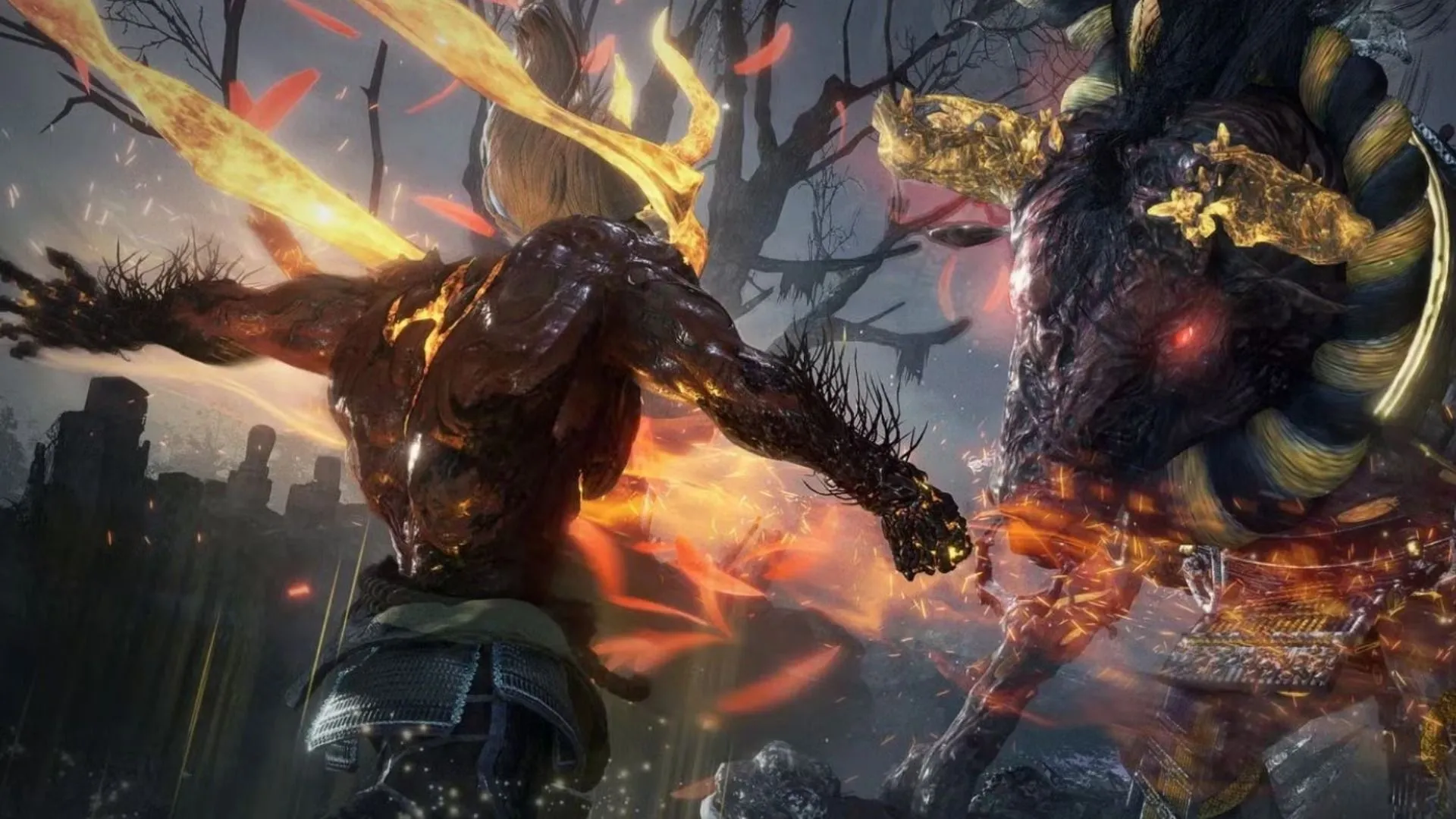 Cảnh boss Nioh 2 minh họa trận đấu đòi hỏi phối hợp parry, ki pulse và quản lý stance