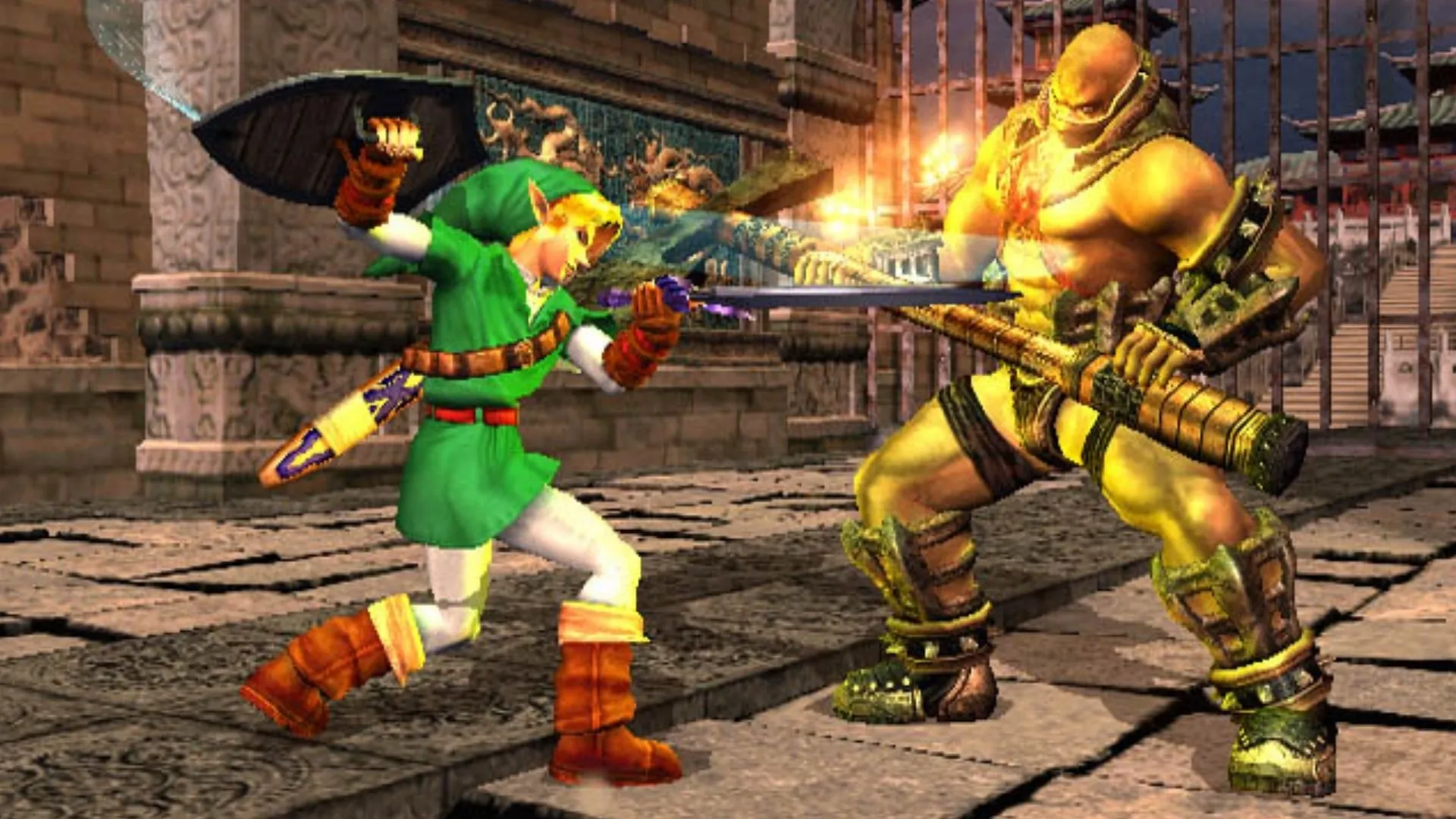 Cảnh chiến đấu trong Soulcalibur II, minh họa cho hệ thống đối kháng cân bằng và đa dạng nhân vật