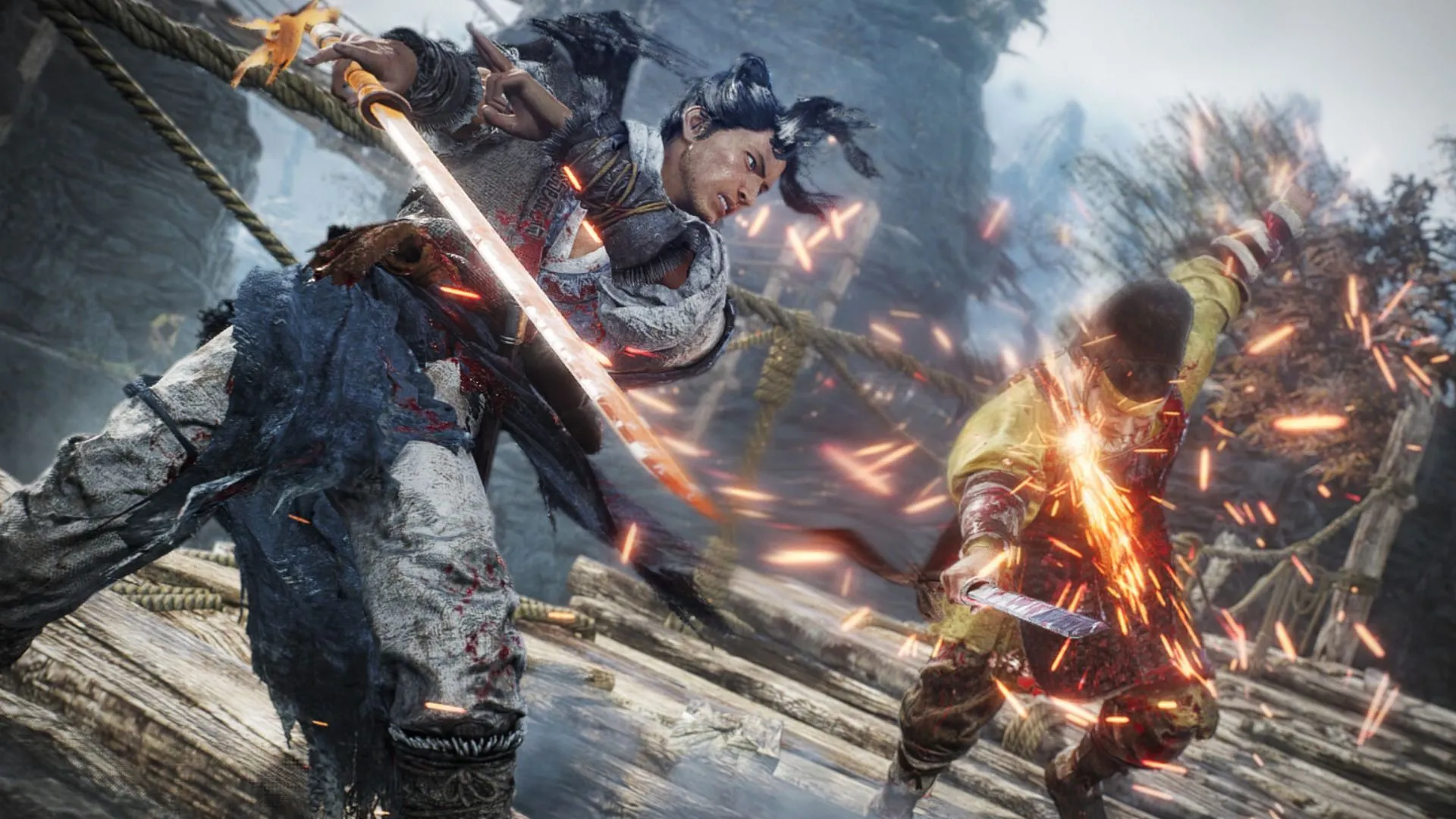 Cảnh chiến đấu trong Wo Long: Fallen Dynasty, minh họa boss Zhang Liang và giao tranh yêu cầu parry chuẩn xác