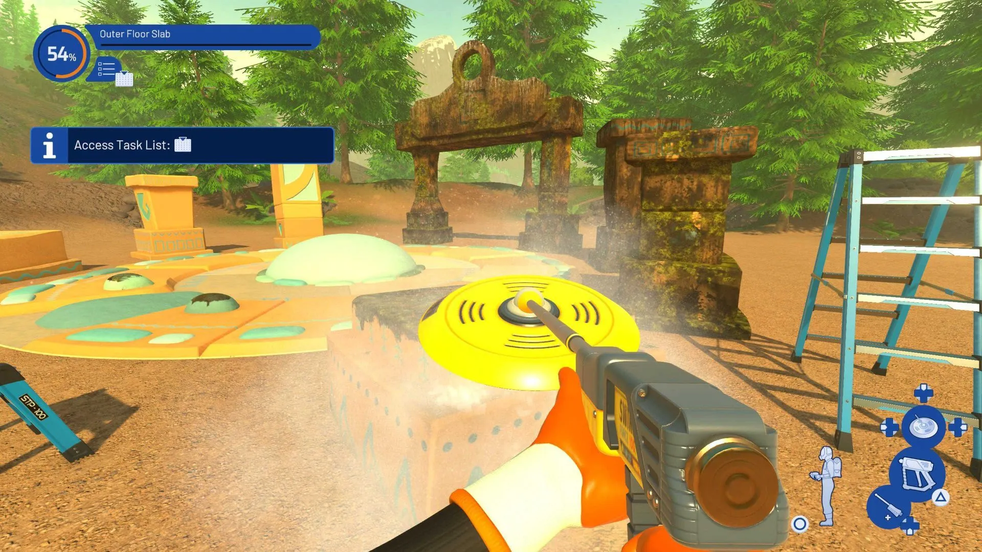 Cảnh đã được làm sạch trong PowerWash Simulator 2, thể hiện sự thỏa mãn ngay lập tức khi bề mặt được trả lại trạng thái nguyên vẹn