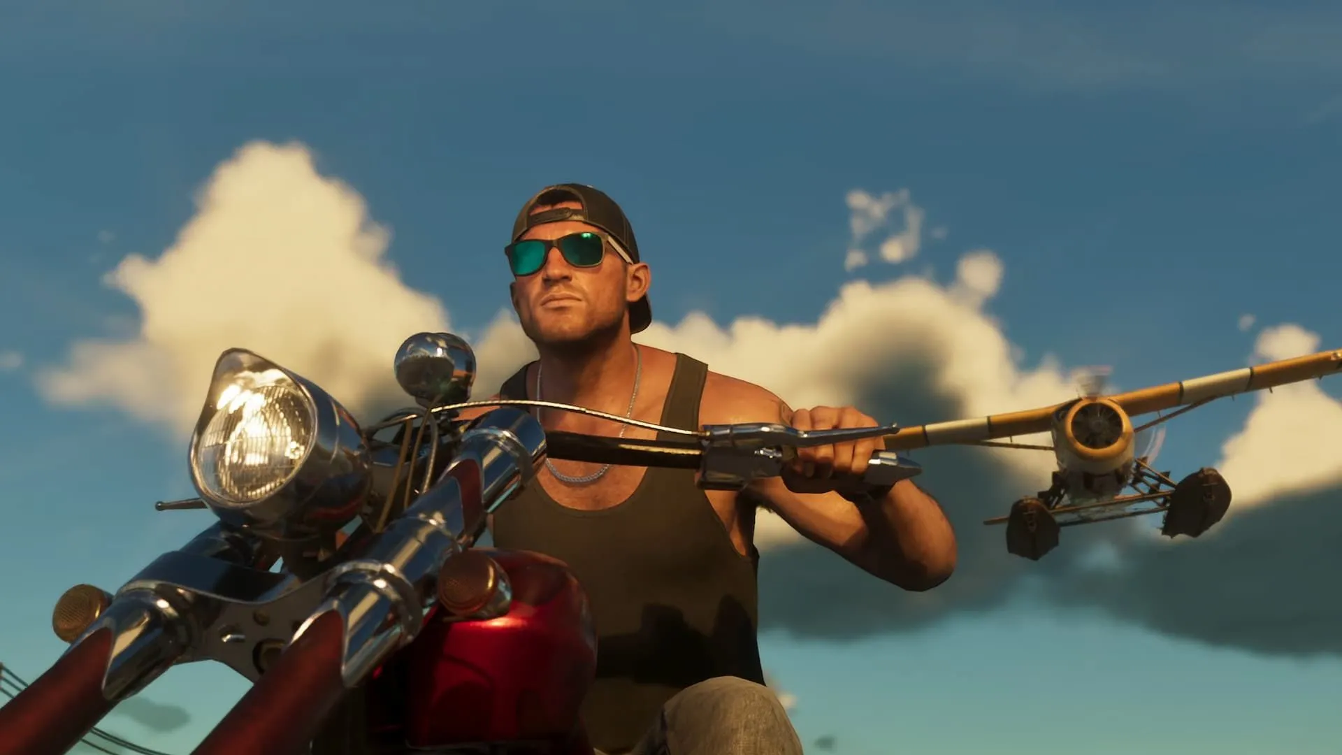 Cảnh GTA VI với người chơi điều khiển xe máy — minh họa tiềm năng sandbox mở rộng