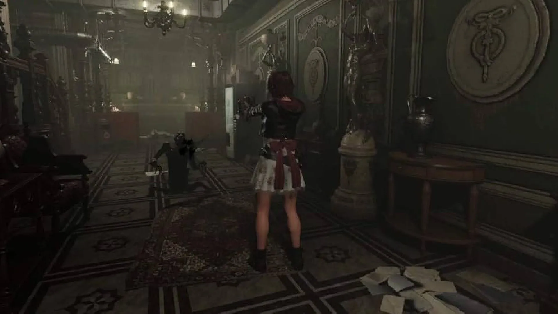 Cánh hành lang u ám trong Tormented Souls, gợi nhớ Resident Evil cổ điển