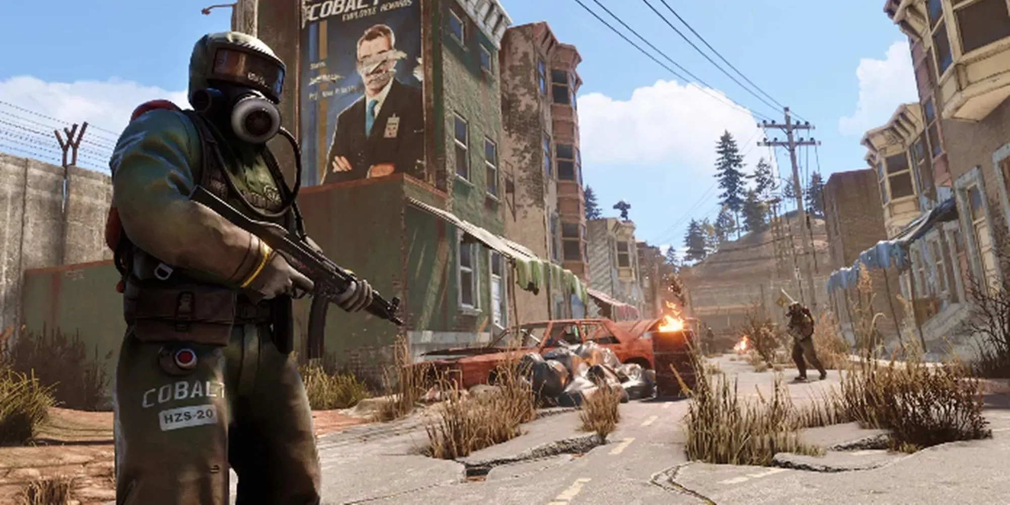 Cảnh hậu tận thế trong Rust với người chơi xây dựng căn cứ và chiến đấu PvP