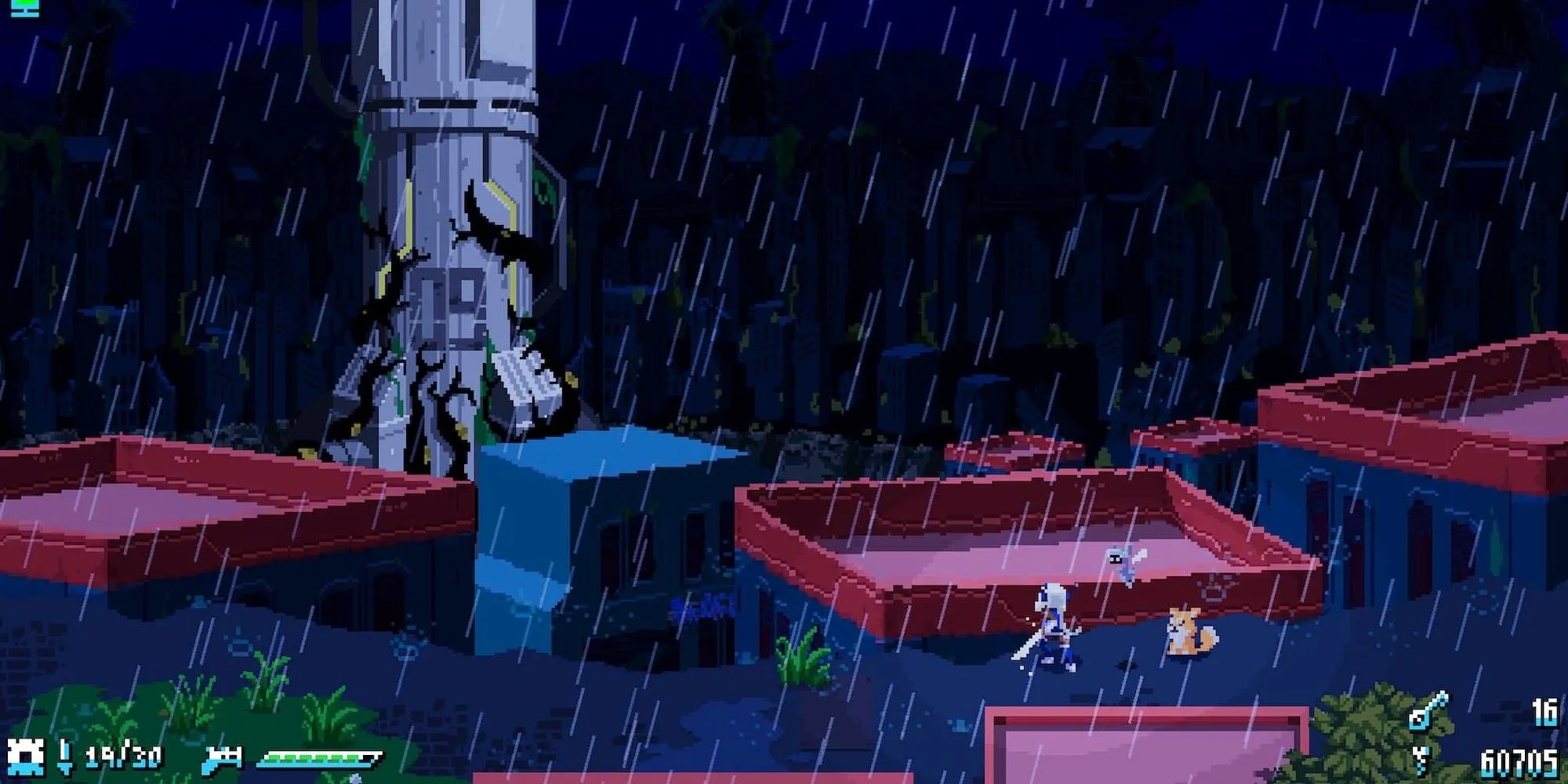 Cảnh mưa trong UNSIGHTED - bầu không khí u ám của thế giới tự động hóa sắp cạn năng lượng