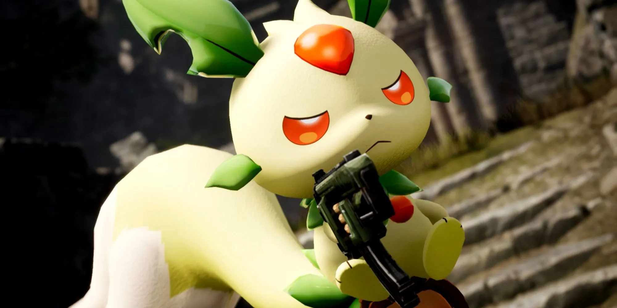 Cảnh thế giới Palworld với các Pal và nhân vật đang xây dựng căn cứ