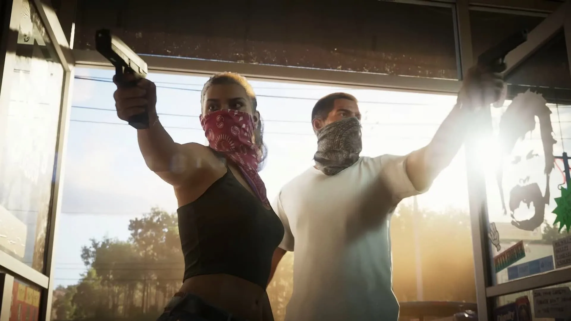 Cảnh trailer GTA VI với cặp đôi chính, gợi tông tội phạm hiện đại ở Vice City