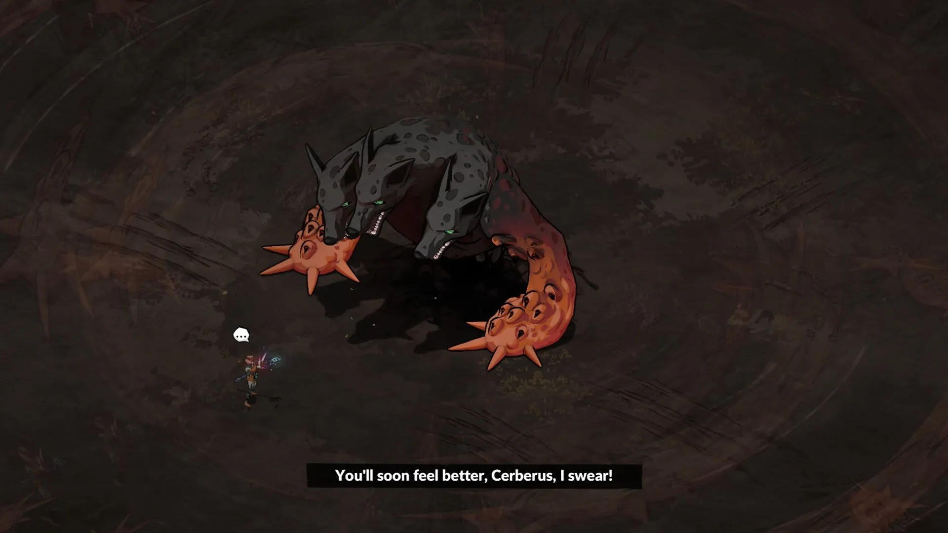 Cerberus bị bóng ma của Chronos chiếm hữu, tấn công với ngọn lửa infernal