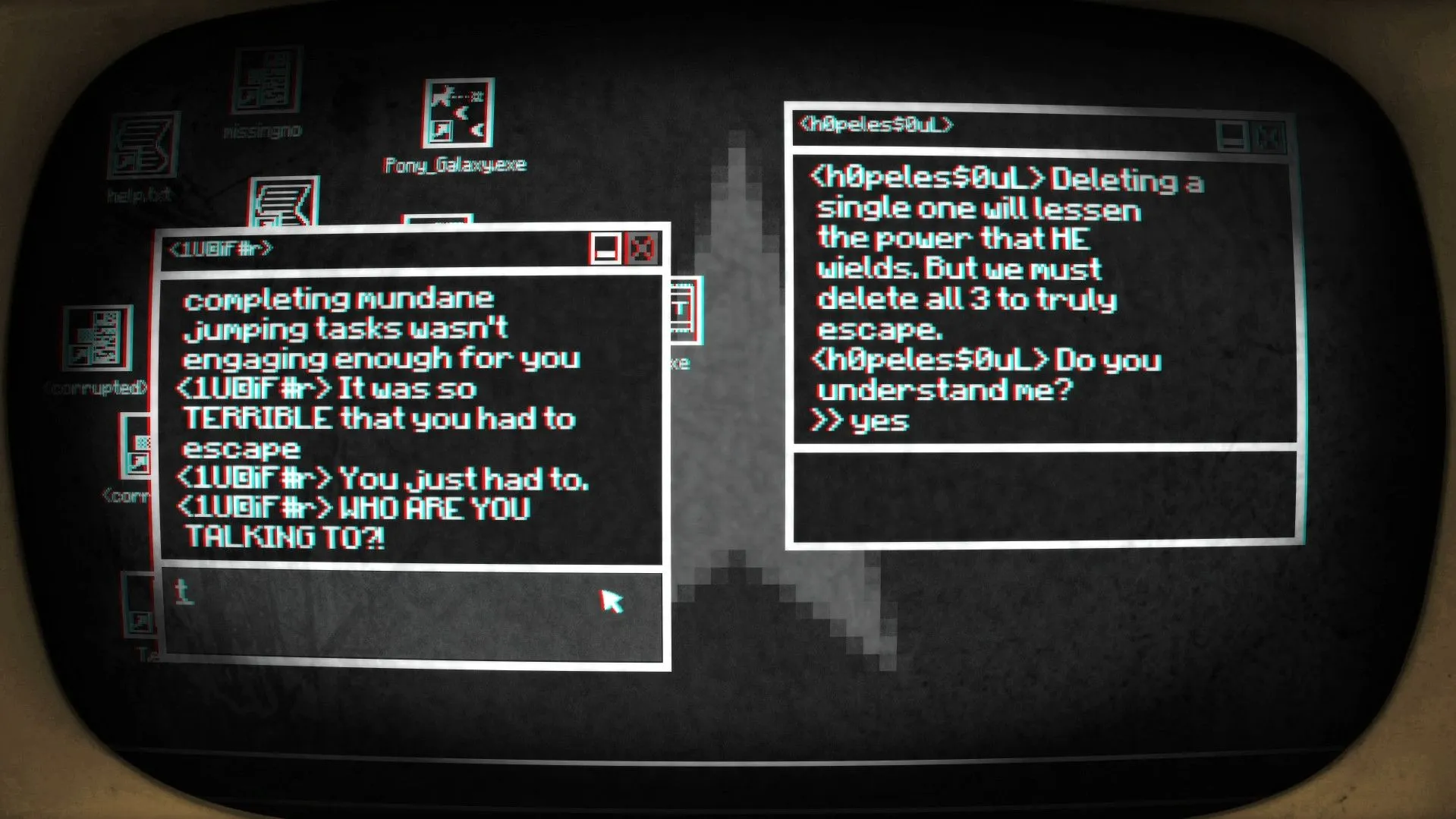 Chatting with Lucifer and Hopeless Soul in Pony Island