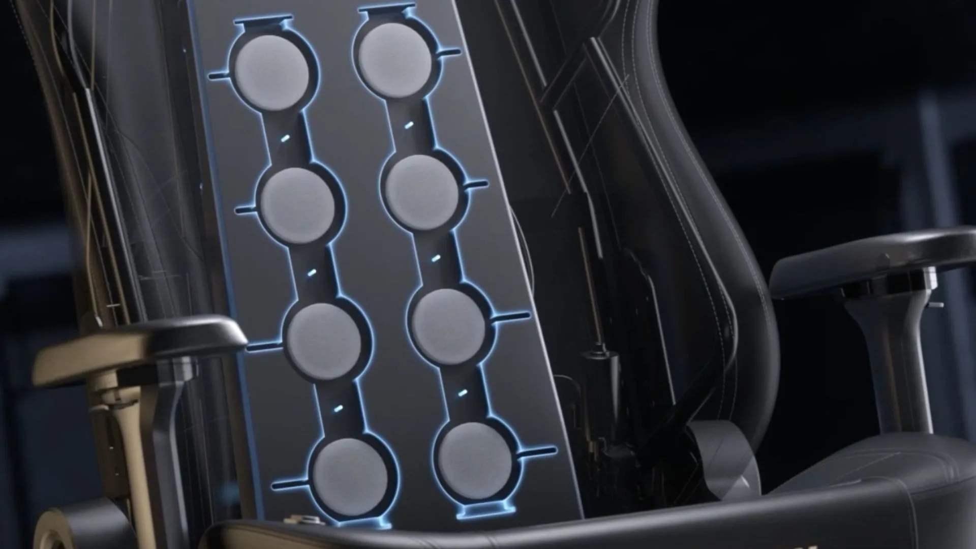 Chi tiết bộ massage lưng DXRACER Martian hiển thị các điểm tác động lên vùng thắt lưng