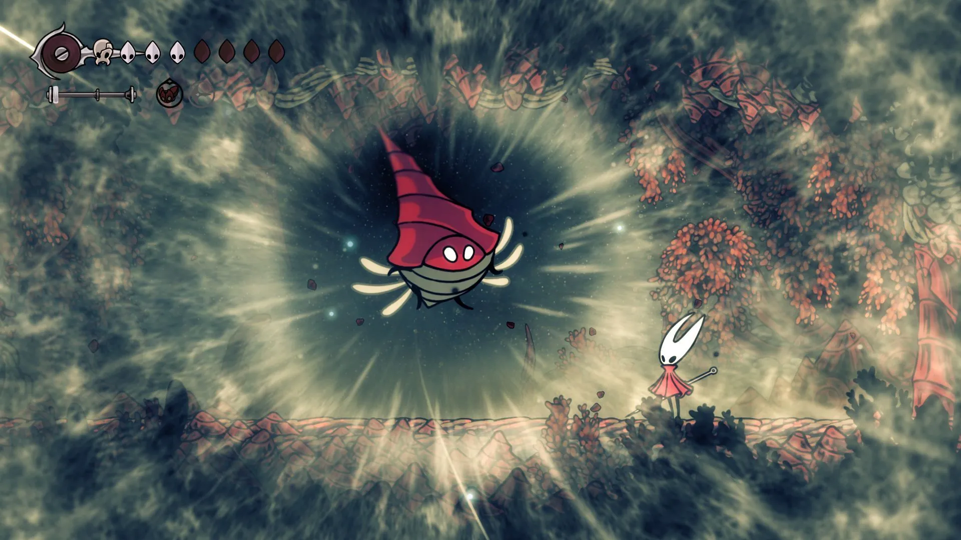 Conchfly trong Hollow Knight: Silksong — kẻ địch minh họa cho cơ chế sát thương theo mặt nạ