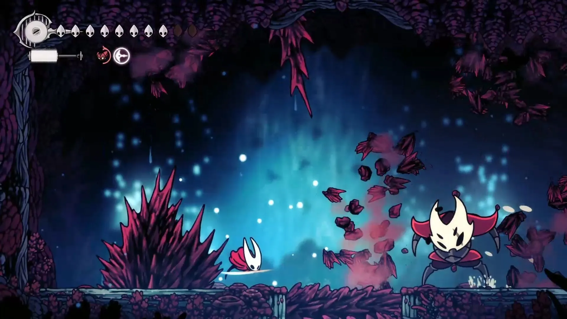 Crust King Khann triệu hồi trụ san hô trong Sands of Karak, boss Silksong với cơ chế môi trường