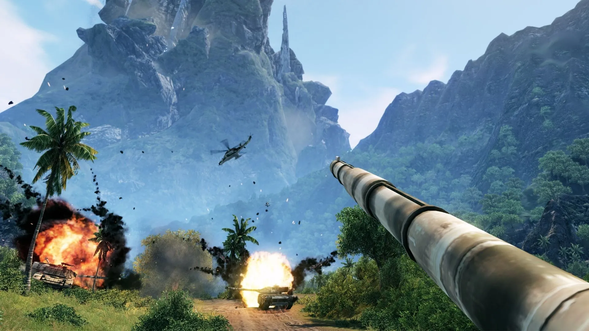 Crysis – hình ảnh cho thấy môi trường rừng và nhân vật trang bị Nanosuit trong góc nhìn hành động