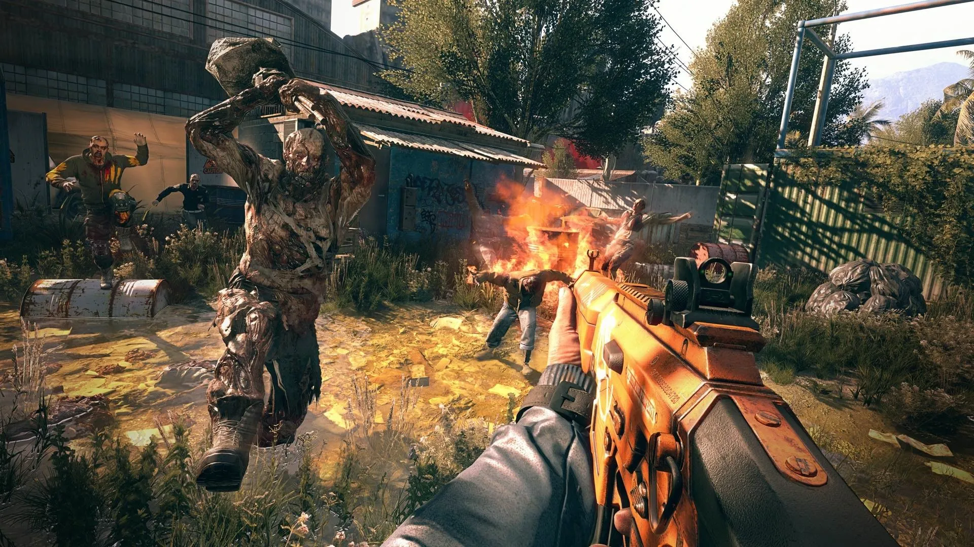 Đánh nhau với Infected trong Dying Light — infected có thể dùng công cụ và đột biến về đêm