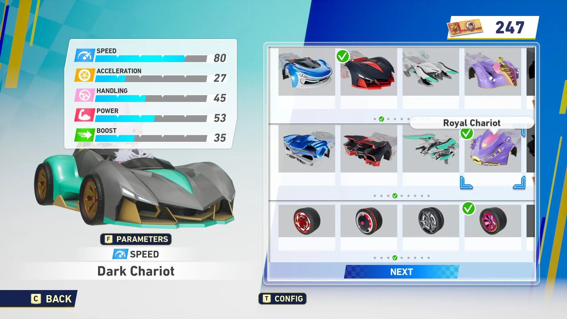 Dark Chariot - phù hợp time trial, kết hợp Blaze để tối ưu boost và tốc độ trong Sonic Racing Crossworlds