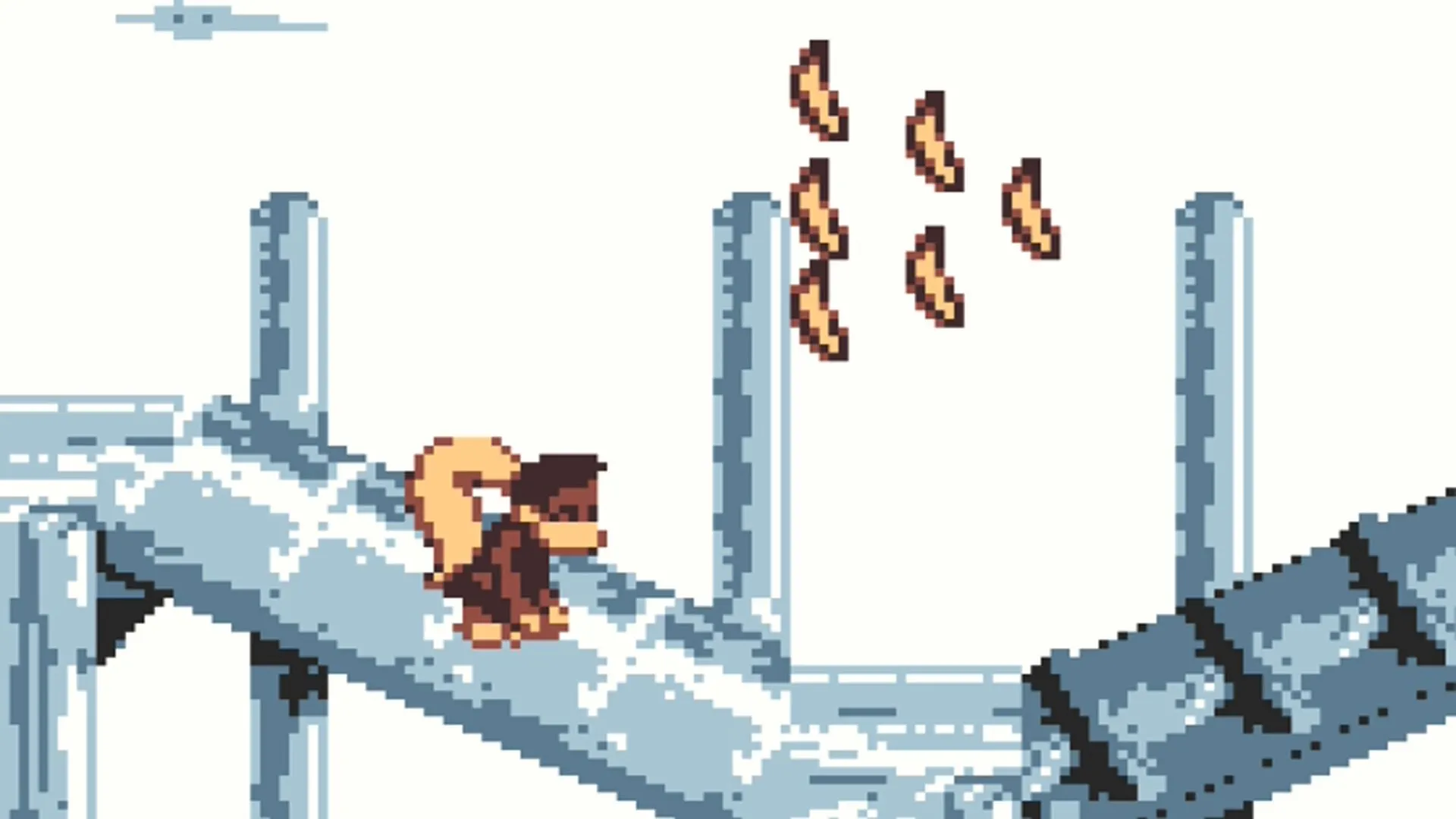 Dixie đứng trước một chùm chuối trong Donkey Kong Land 3