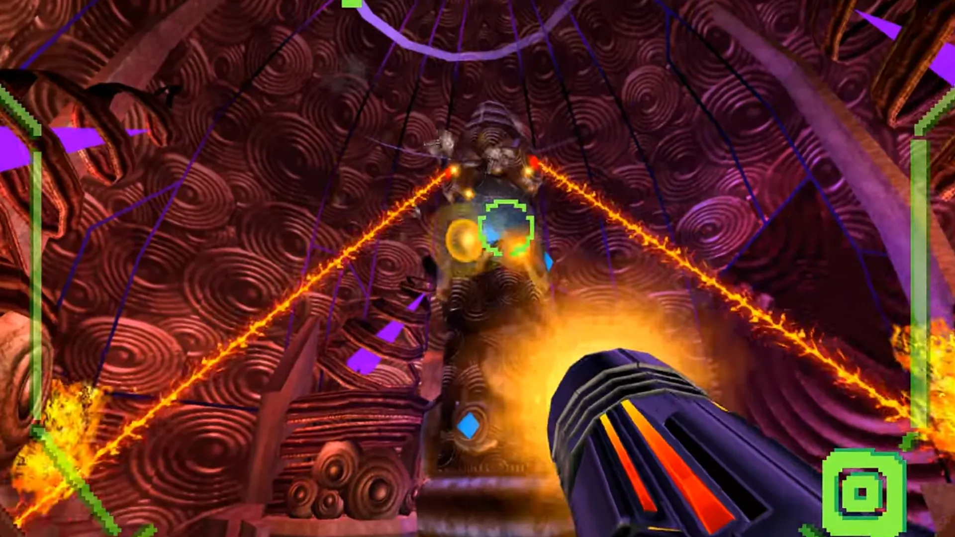 Đọ boss trong Metroid Prime Hunters trên Nintendo DS, giao diện aiming cảm ứng đặc trưng