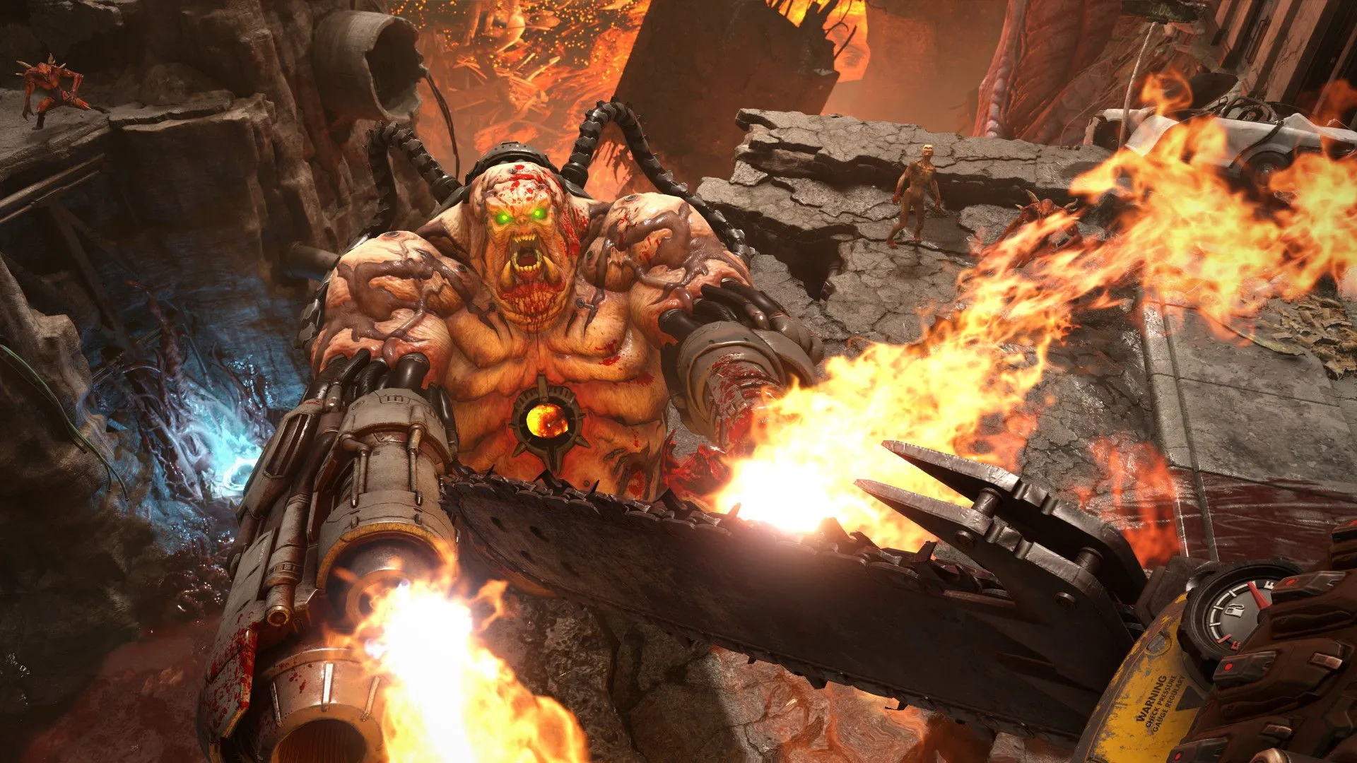 Doom Eternal thể hiện tư thế hành động mạnh mẽ được chuyển hoá thành nhịp đua căng thẳng trên track ác mộng
