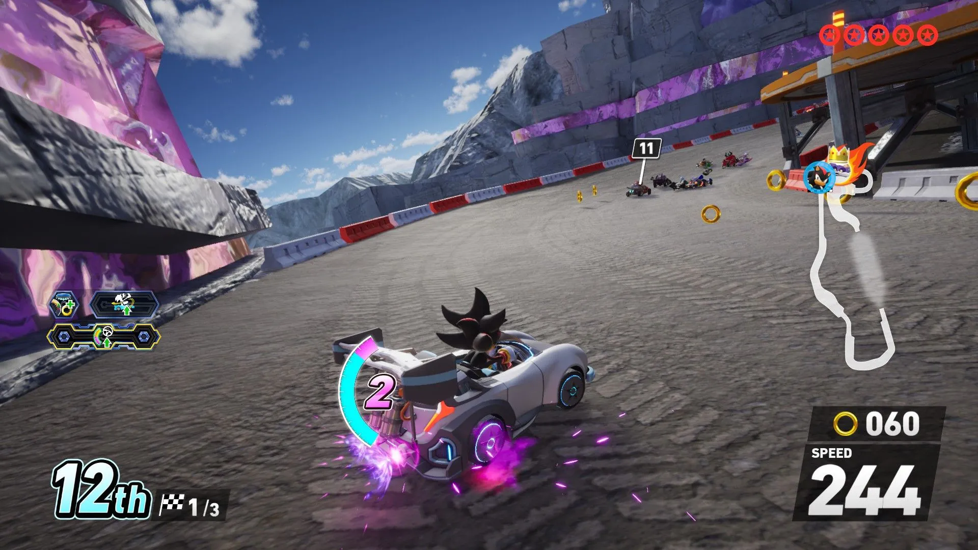 Drift Charge Kit tăng tốc phục hồi drift và +3 Handling, phù hợp với track nhiều cua trong Sonic Racing Crossworlds