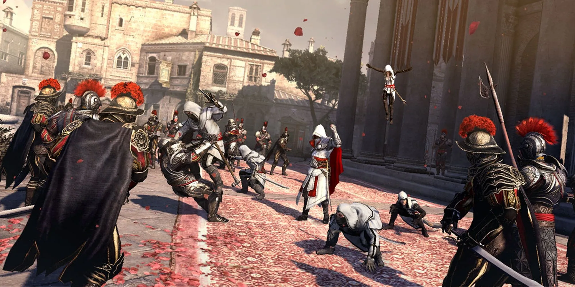 Ezio Auditore và đồng đội trong Assassin's Creed Brotherhood — minh họa cơ chế đồng đội