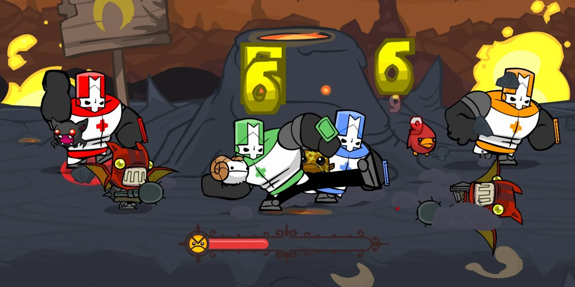 Gameplay Castle Crashers với phong cách nghệ thuật tươi sáng và hành động coop bốn người