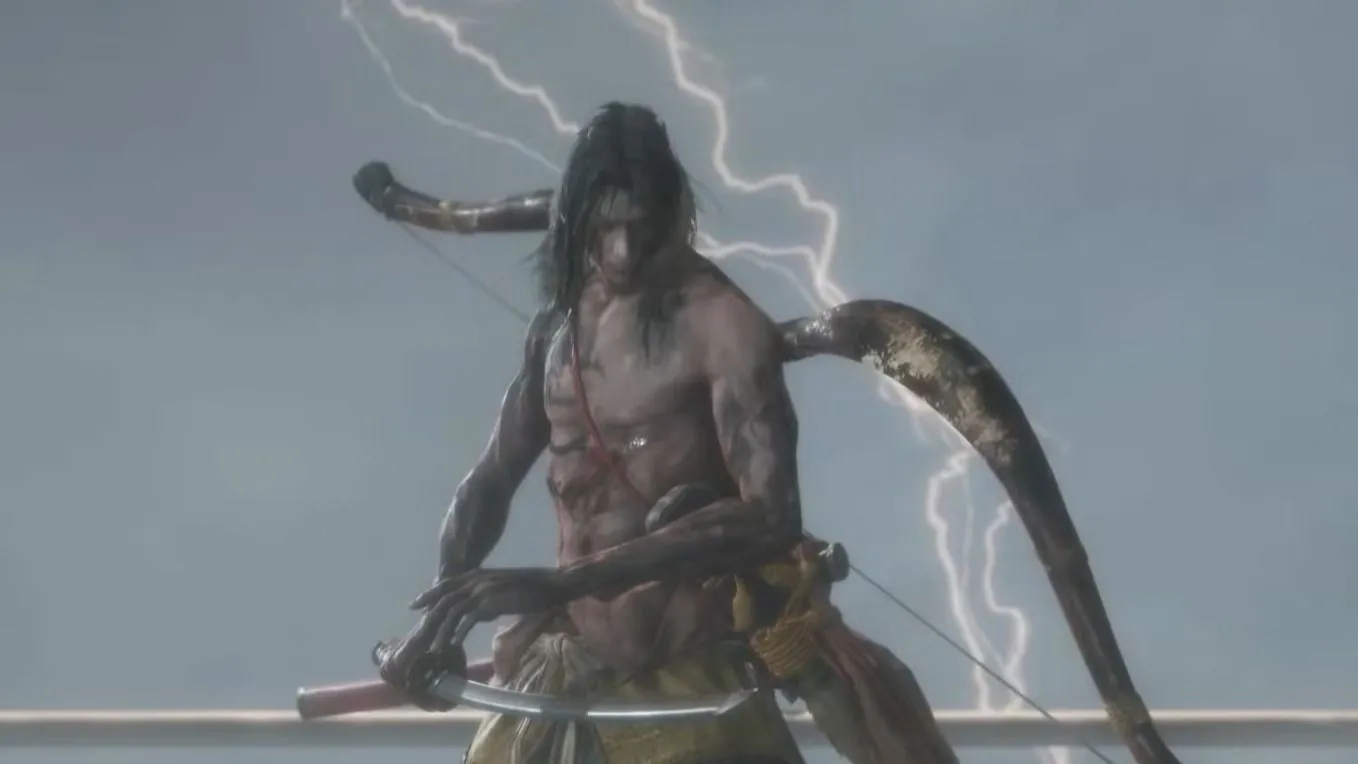 Genichiro Ashina trong Sekiro với tư thế tấn công chuẩn mực